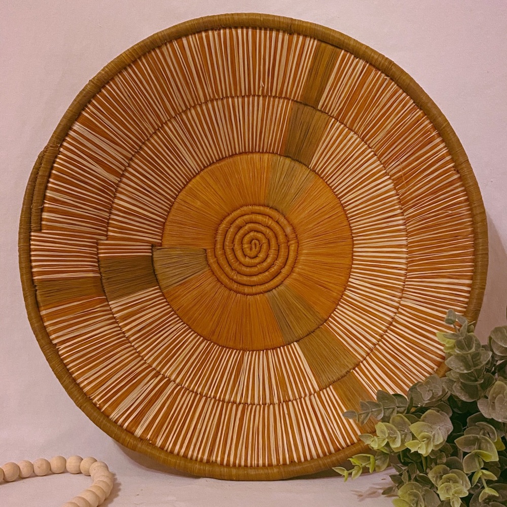 Woven raffia wicker basket